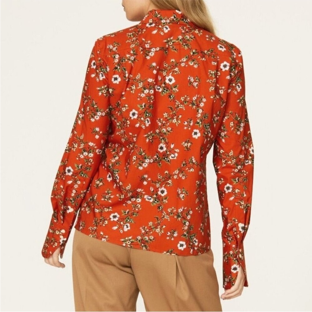 Tory Burch 100% Cotton Orange Floral Classic Oxford Button Down Shirt - Picture 10 of 17